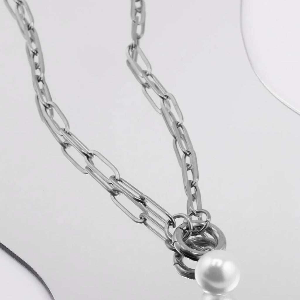 18K Gold PVD Stainless Steel Paperclip Charm Holder Necklace / CHN9951