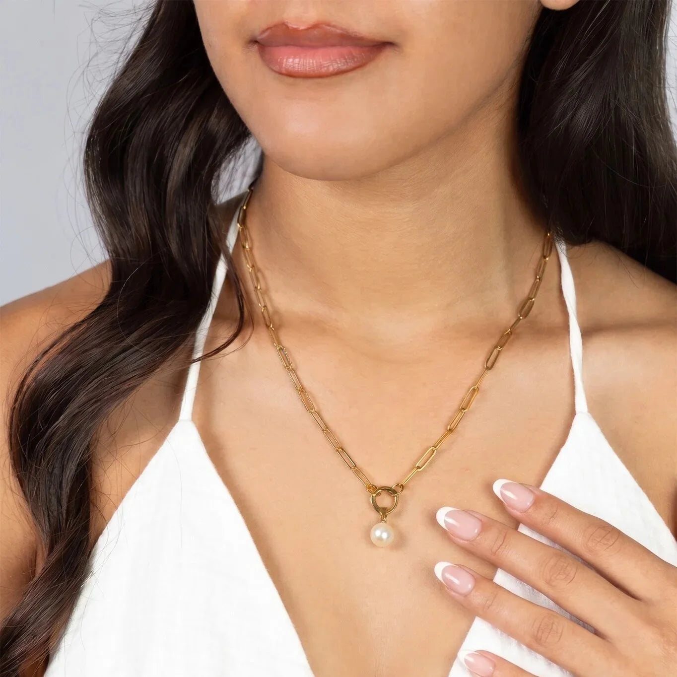 18K Gold PVD Stainless Steel Paperclip Charm Holder Necklace / CHN9951