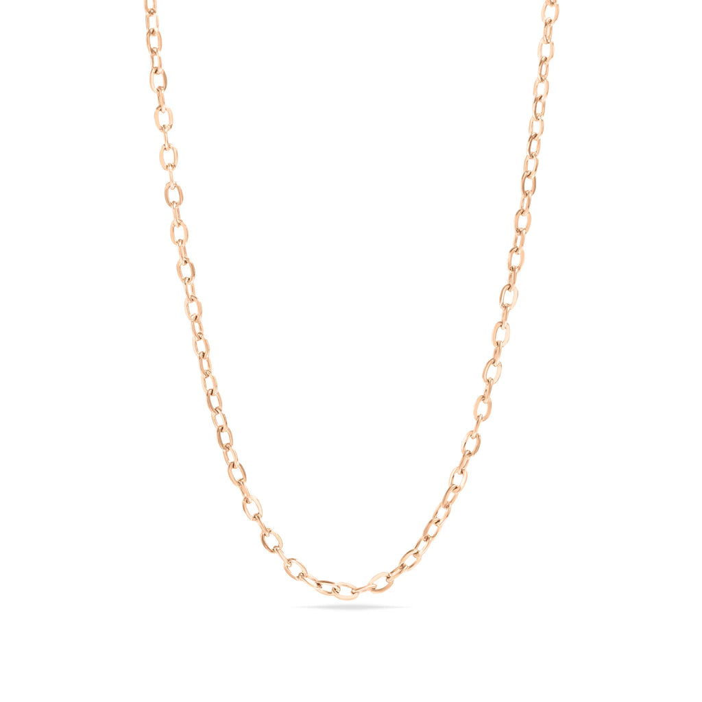 Rose gold chain necklace on a white background