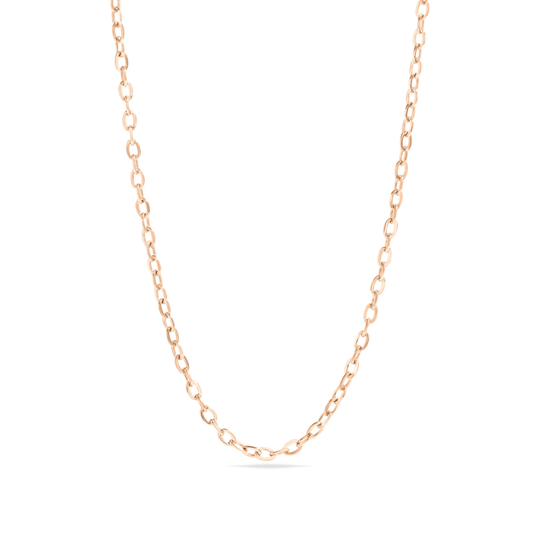 Rose gold chain necklace on a white background